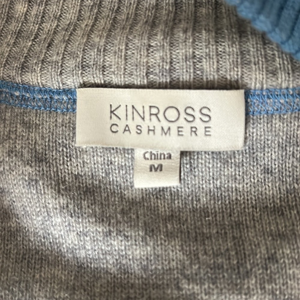 Kinross 100% Cashmere 1/4 Zip Mock Neck Stonewash Blue Sweater MED - Picture 7 of 13
